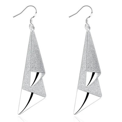 Long Drop Earrings 925 Sterling Silver Geometric Frosted Statement Women Jewelry