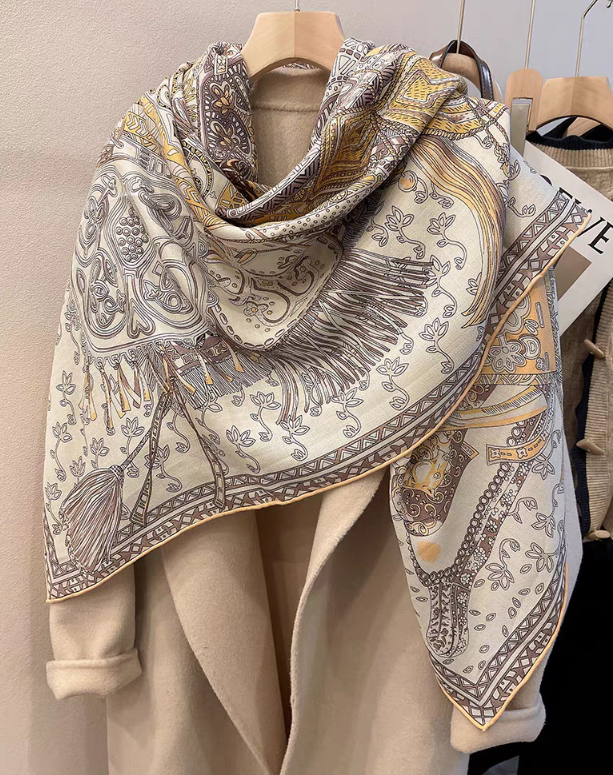 70% Cashmere 30% Silk Neckerchief splice Print Shawl Bandana Scarf 53'' Wrap new