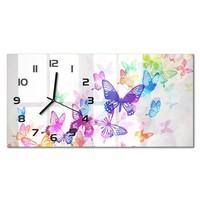 Glas-Wanduhr Wanduhr Aus Glas Bunte Schmetterlinge Schwarze Zeiger 60X30 Cm
