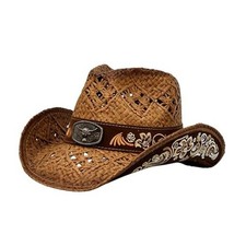 Straw Cowboy Hat Men Women,Western Cowgirl Hat with Wide Brim Medium Brown