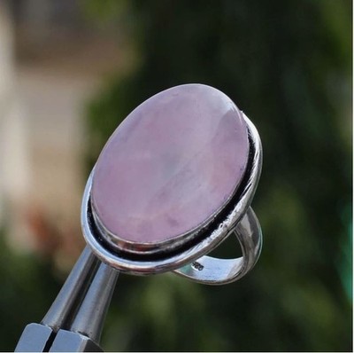 Lush Rosenquarz Edelstein Ring 925 Sterling Silber, Größe S-89A