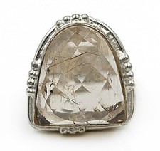 8CT Natural Golden Rutilated Quartz 925 Solid Sterling Silver Ring Sz 6 B20-6