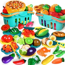 100 Pcs Play Food Set for Kitchen, Pretend Food Toy for Toddlers Age 1-3, Pla...