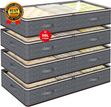 90L under Bed Storage Containers4-Pack Closet Organizer Storage Bins Grey