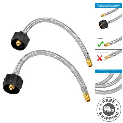 #ad High Pressure 12quot; Stainless Steel Braided Propane Pigtail for RV Use 2 Count $49.97