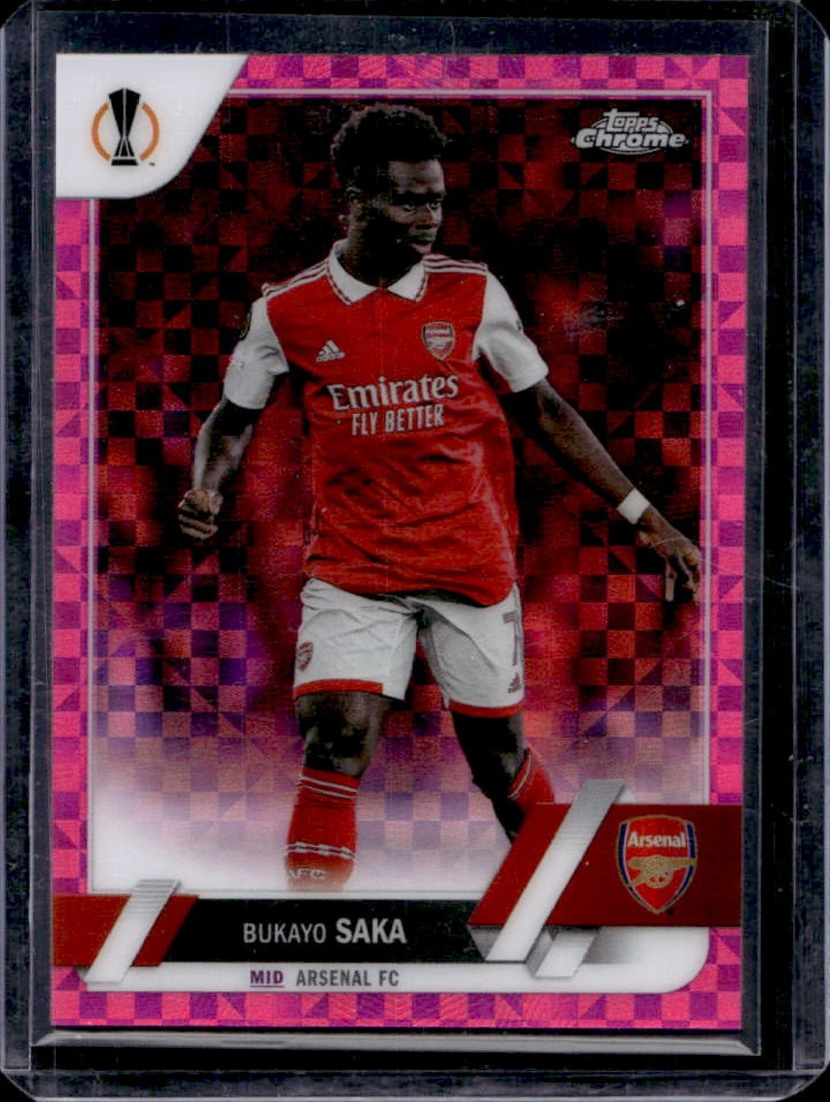 2022-23 Topps Chrome UEFA Bukayo Saka Pink X Fractor #/250 Arsenal