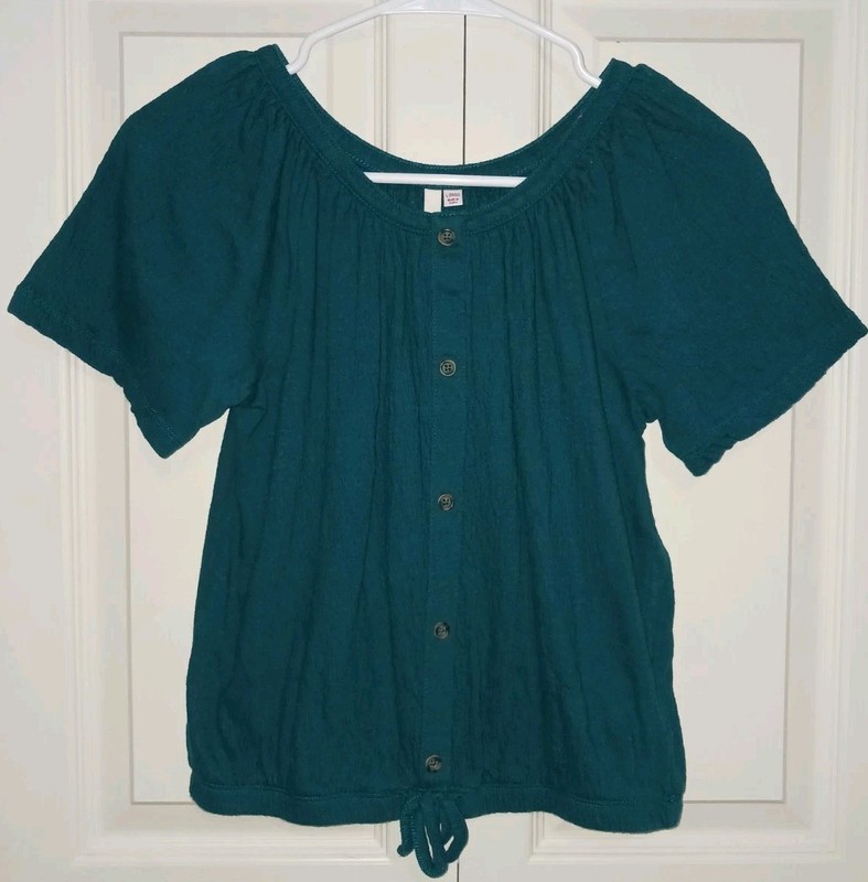 SO - Girls sz 10/12 Dark Green Shortsleeve Blouse