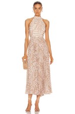Zimmermann Sunray Picnic Midi Dress in Sand Zebra Print Size 2 / AU 12
