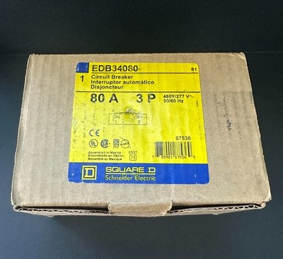 Square D EDB34080 80A 480V 3-Pole Miniature Circuit Breaker E-Frame - New In Box