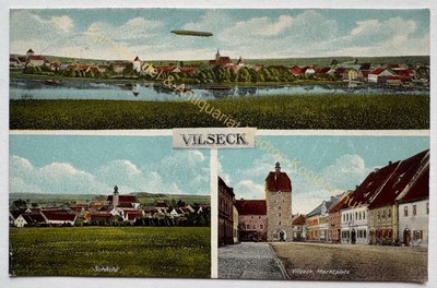 Postcard Vilseck 1929 multi-picture card Zeppelin airship 