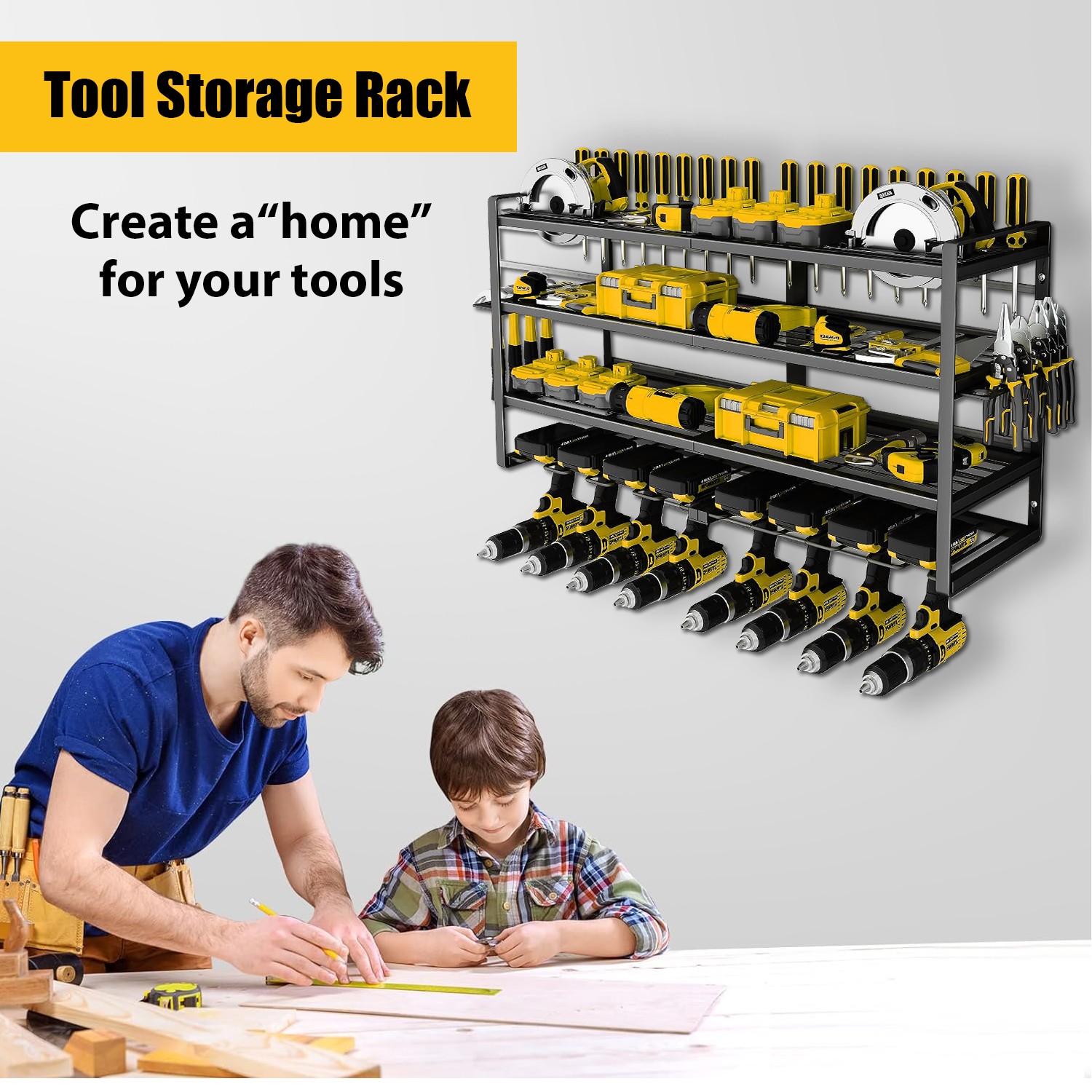 XXL 8 Drill Power Tool Organizer Storage Rack Cordless Tool Rack Holder 4 Layer