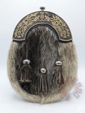 Full Dress Sporran   Antique Brass Thistle Cantle, Fur, Highland Kilt Wear