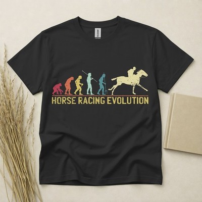 T-Shirt Pferderennen Evolution lustig Rennen Geschenk Jockey Tee Gildan Baumwolle Top