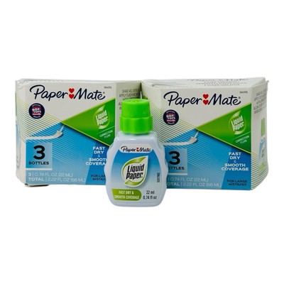 6 Bottles Paper Mate Liquid Paper Correction Fluid w/Foam Wedge 0.74 fl oz