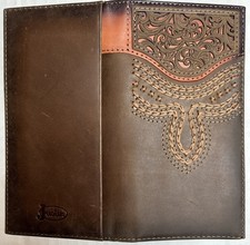 Justin Russet Inlay Rodeo Wallet Brown Tooled Genuine Leather Western RFID NIB