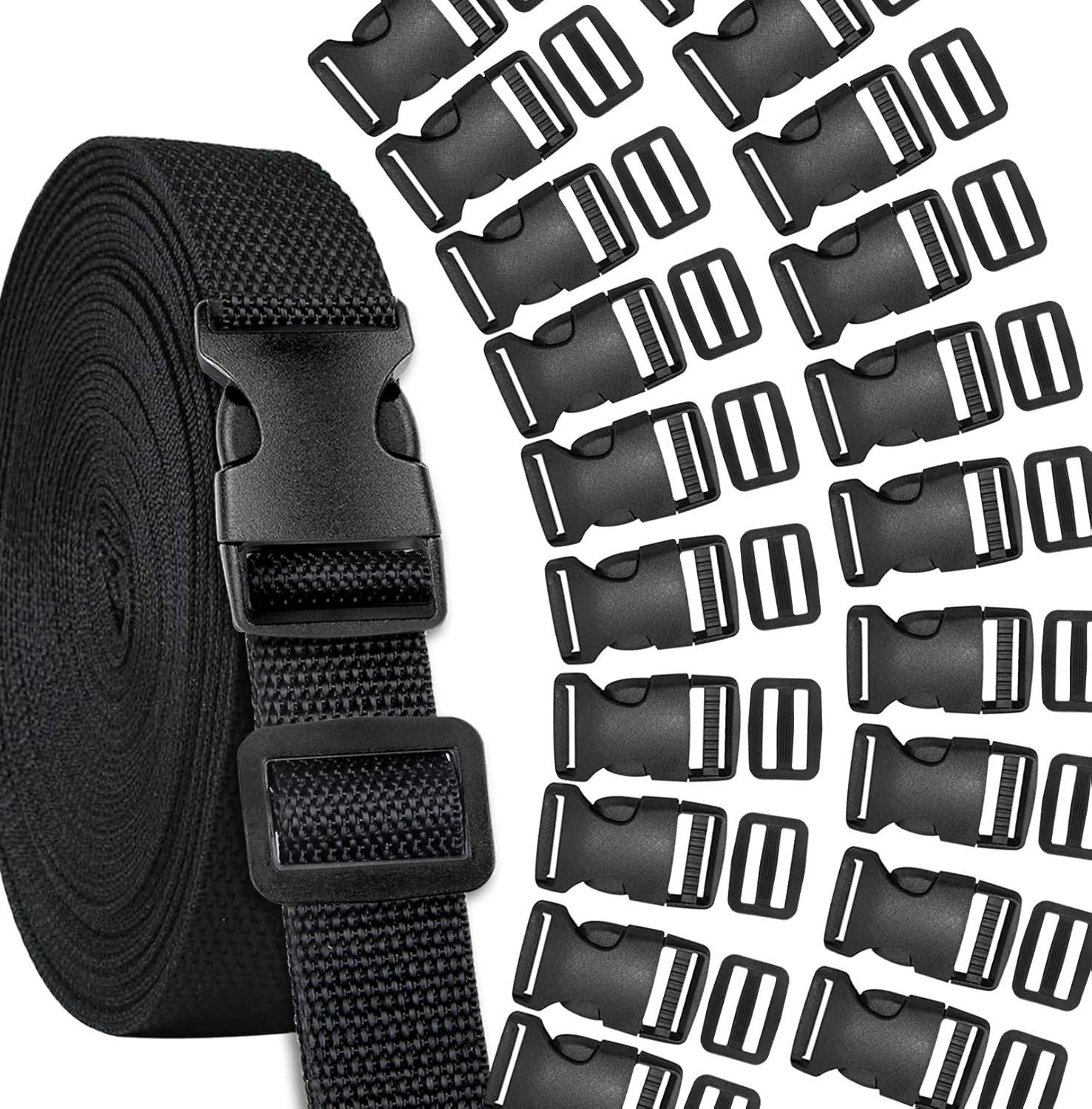 Buckles Strap Set, YGDZ 10 Yards 1 Inch Nylon Webbing Strap with 20 Set Side Rel