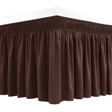 Biscaynebay Wrap Around Bed Skirts for Queen Beds 15 Inches Drop, Brown Elastic