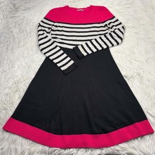 Eliza J Women's XS Pink Black Striped Knit Fit Flare Dress Preppy Twee Retro