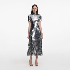 Self portrait SILVER GRADIENT SEQUIN MIDI DRESS $850 US 6 UK 10