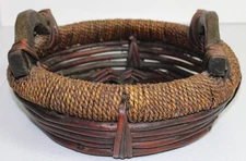 Grapevine wood and rope woven basket round 10 inches round by three inches