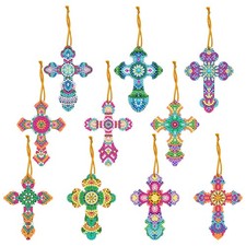 10 Pcs Cross Diamond Art Painting Easter Gift Tags Hanging Crosses Style 1