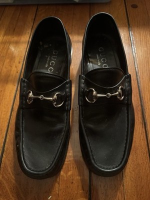 GUCCI MENS BLACK LEATHER HORSEBIT LOAFERS 8 1/ 2 D