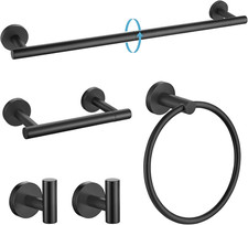 Matte Black 5 Piece Bathroom Hardware Set, SUS304 Stainless Steel Bath Towel Bar