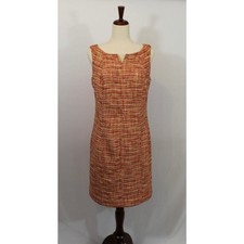 TALBOTS Sz 12P 12 Petite Orange Pink Tweed Sleeveless Sheath Dress