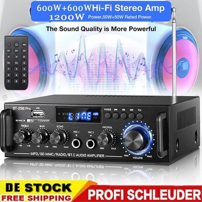 1200W 2-KANAL Bluetooth Stereo Verstärker Amp HIFI Tuner Audio USB SD Auto DE