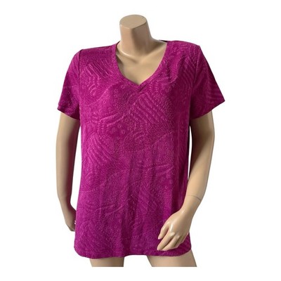 WHITE STAG Womens Size XL (16-18) Fuchsia Pink Short Sleeve Slinky V Neck Shirt