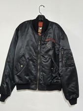 Vintage Harley Davidson HOG Bomber Jacket Made In USA Black Orange Padded Flight