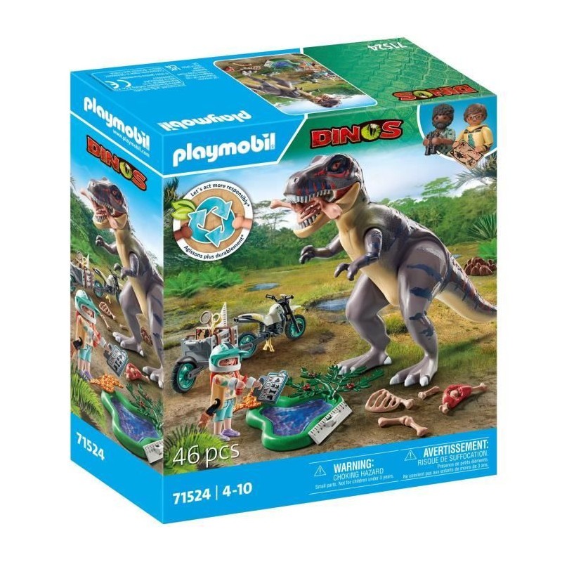 PLAYMOBIL 71524 Explorateur avec moto et tyrannosaure Dinos pour enfant