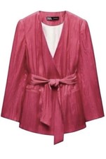 Zara Wrinkle Effect BeltedBlazer I'm Fuschia Size X-SmallNWT
