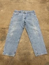 Carhartt Jeans Mens Light Blue Denim Relaxed Straight Leg 5-Pocket Zip Fly Work