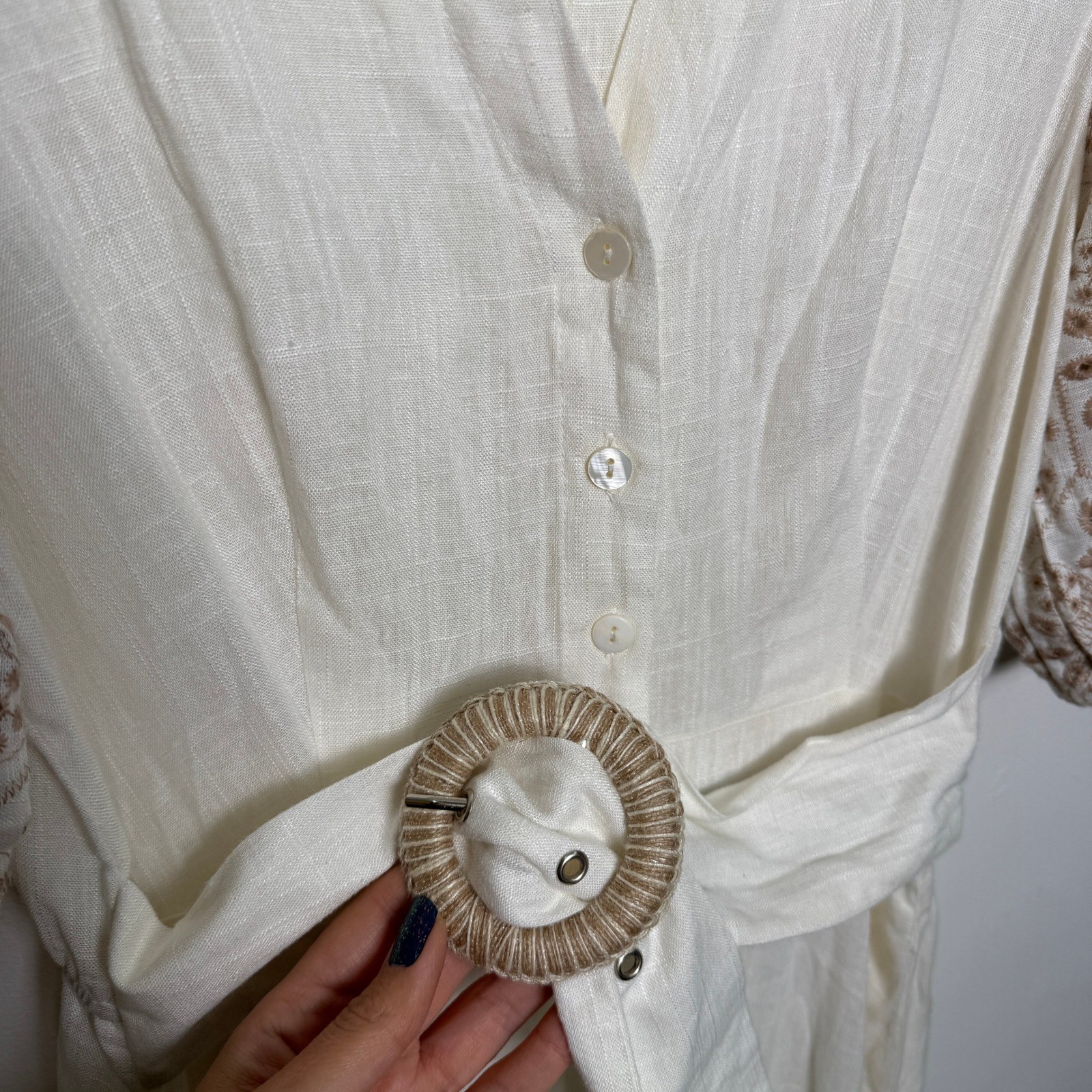 SOLITAIRE White Linen Blend Button Front Dress Em… - image 4