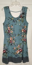 DR2 Women's Large Dress Blue Green Floral Sleeveless Lined Flowers Poetic Casual