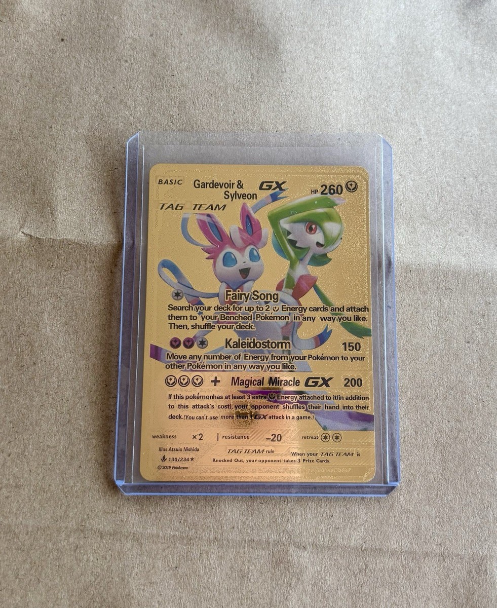 Gardevoir and Sylveon GX Tag Team Gold Holo Rare Pokemon TCG 130