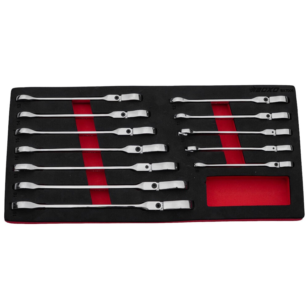 Flex Head Ratcheting Spanner Set 12 Pcs 180° Pivoting Heads 8 - 19mm BOXO BX7006