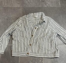 Women White And Grey Striped Button Up Shirt