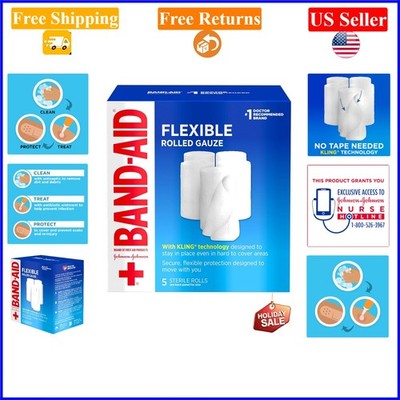 First Aid Flexible Rolled Gauze Dressings, 3-Inch x 2.1 Yards, 5-Count
