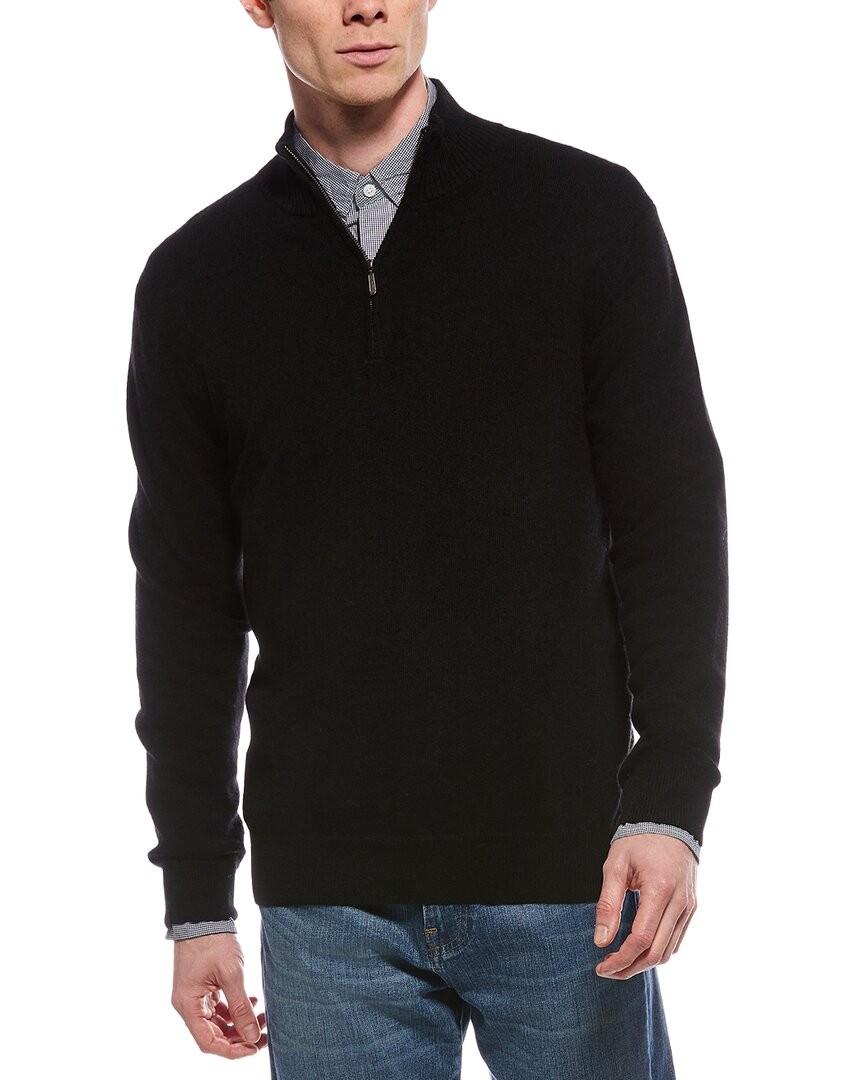 Forte Cashmere Mock Neck Cashmere 1/4-Zip Sweater Men's Black S