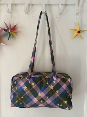 baggu green star plaid bowler bag 