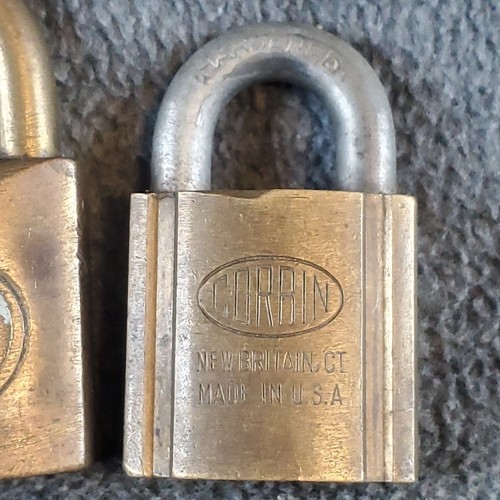 Vintage or Antique Corbin Brass Padlocks Lot of 4 No Keys USA - Picture 5 of 24