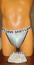 Brand New Sealed 2 Pack Mens Blue & White LOVE Jock Strap Thong G-String  Size L