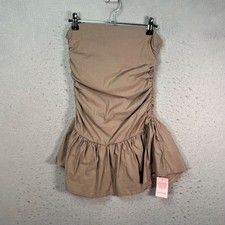 Pretty Little Thing Taupe Stretch Woven Bandeau Ruched Mini Dress Size 6