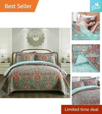 Luxurious Queen Size Reversible Cotton Quilt Set - European Floral Elegance
