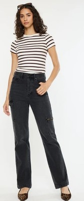 Kancan Womens Black 90s Straight Jeans Pockets Cargo Grunge Size 3 / 25