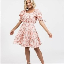 NWOT Rachel Parcell Puff Sleeve Mini Dress in Pink Beach Poppy Vine - Size Large