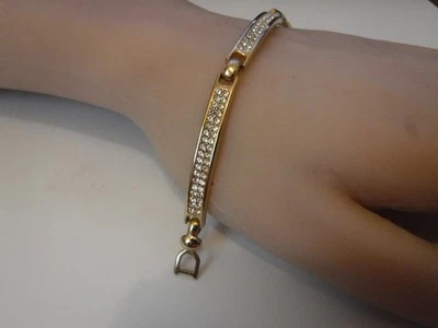Chr. Dior Designer Vintage Bar Link Bracelet Gold Plated 2 Row Pave Crystals 7" - Image 1 of 4