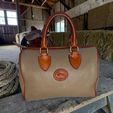 VTG Dooney Bourke Barrel Satchel 1980's Pre Tag Taupe AWL British Tan Trim COA